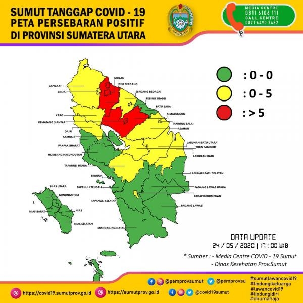  Peta Persebaran Positif di Provinsi Sumatera Utara 24 Mei 2020